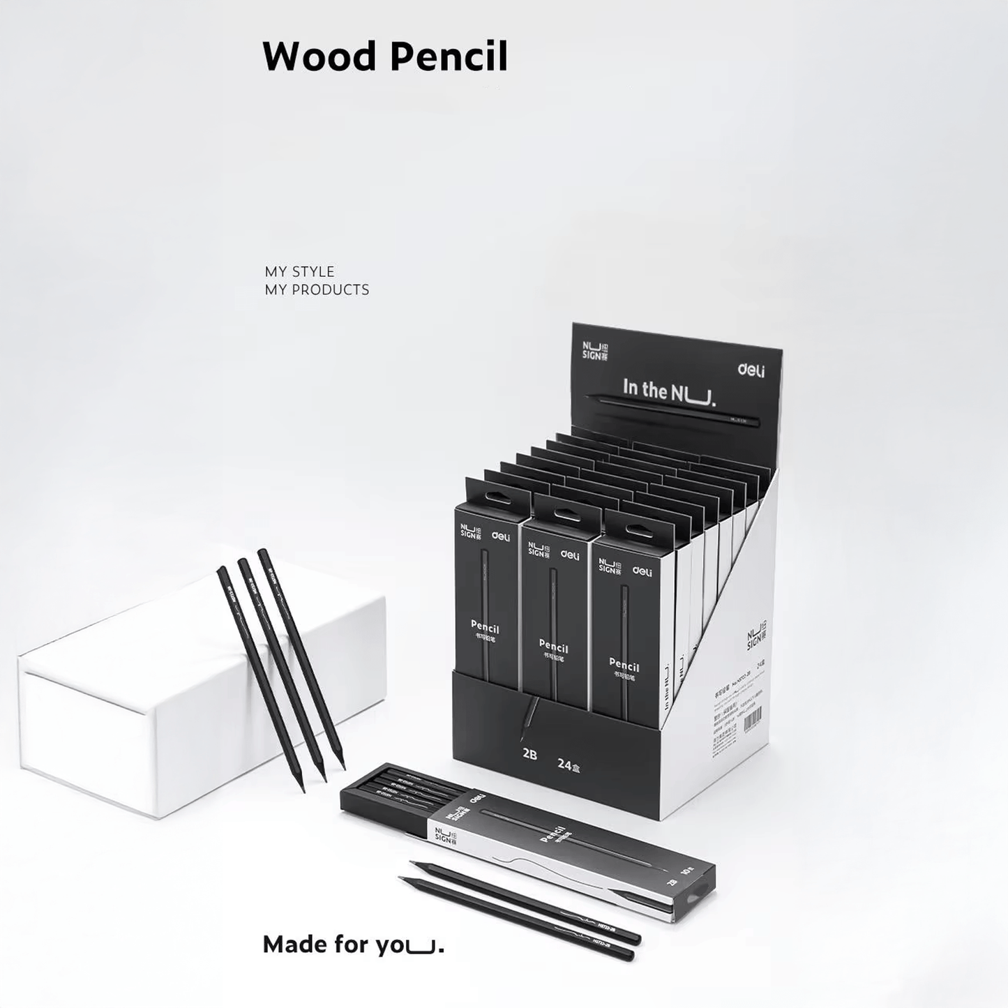 BLACK WOOD GRAPHITE PENCIL SET