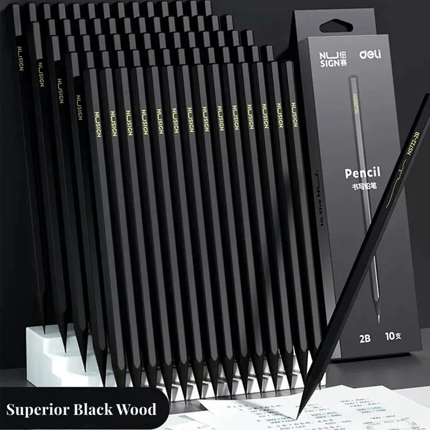 BLACK WOOD GRAPHITE PENCIL SET